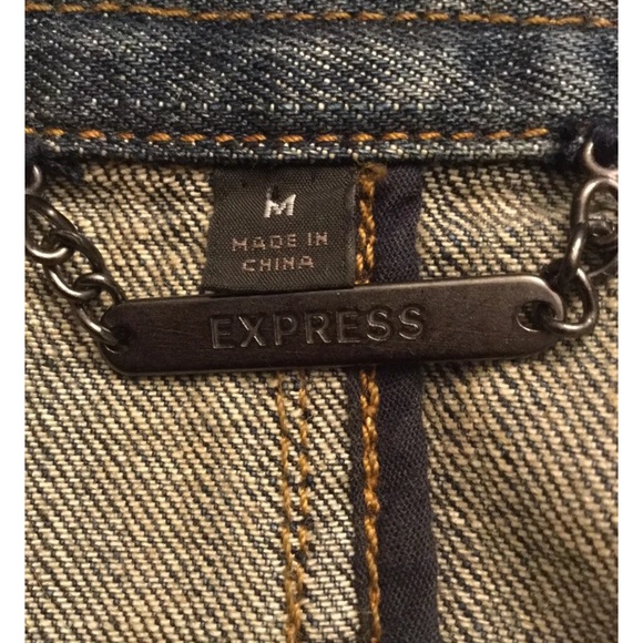 ExpressJeans Denim Jacket Womens Adult Size M Dark Blue Distressed Button Up - Picture 3 of 4
